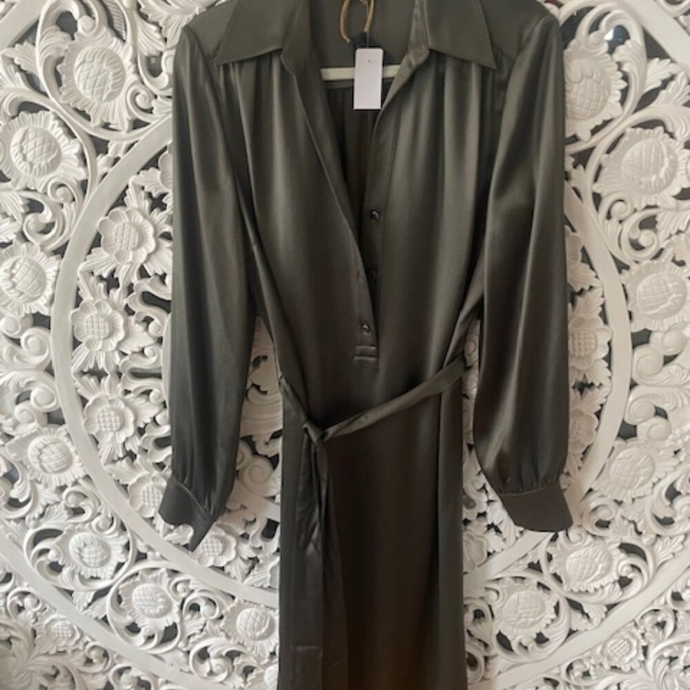 Satin Popover Belted Dress